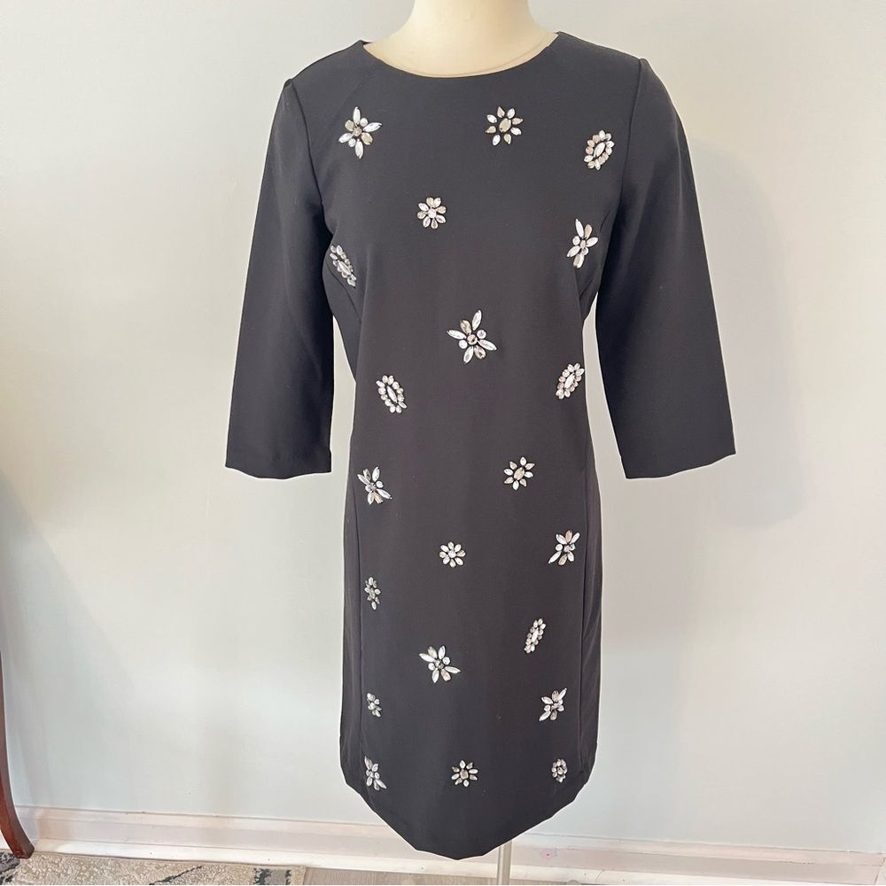 Chico’s Black Jewel Embellished Elbow Sleeve Shift Dress Size 0.5
